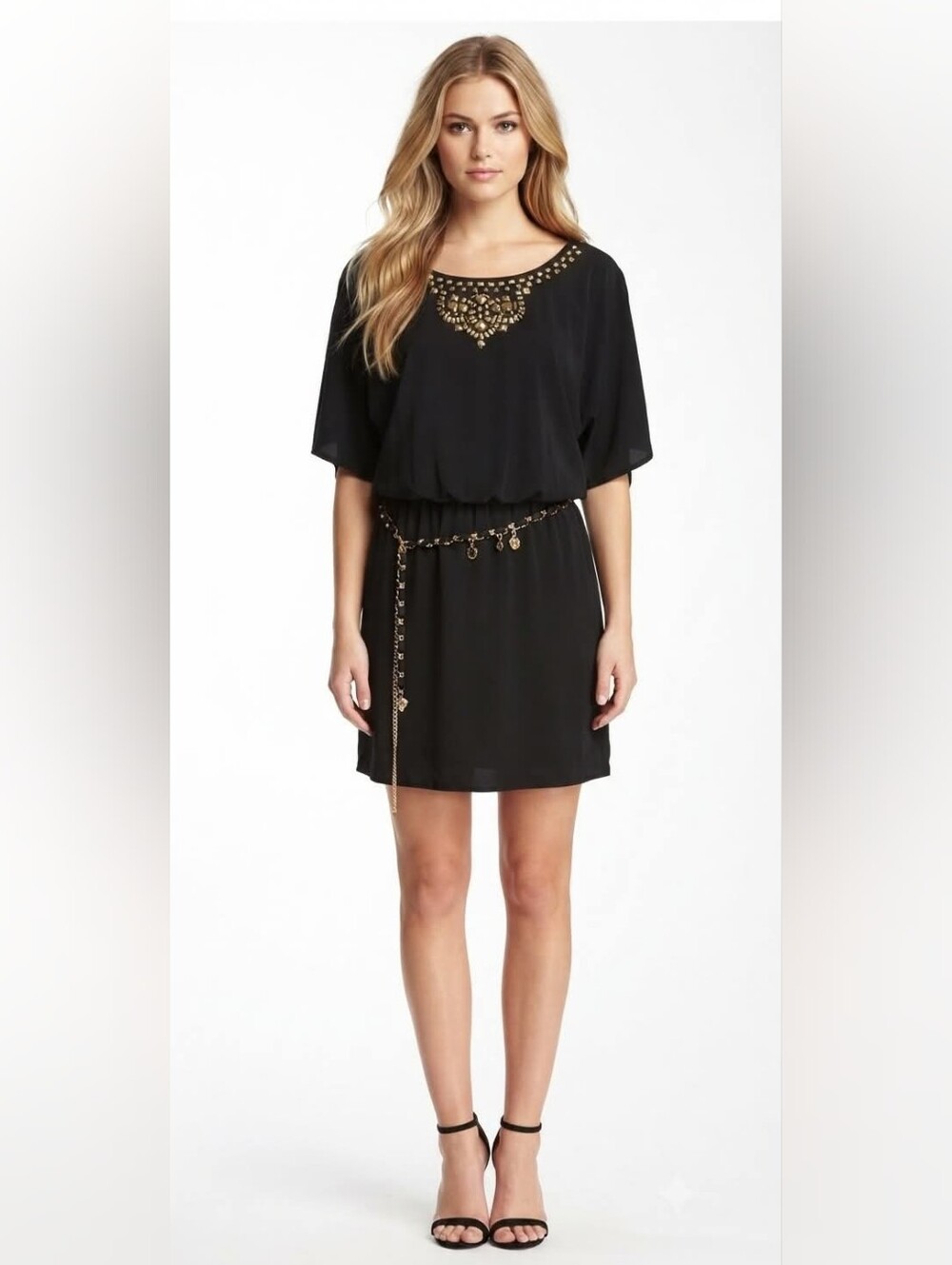 Thalia Dress with Gold Accents Black Size Medium